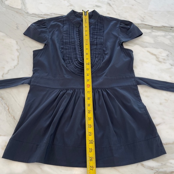 BCBG NAVY BLUE COTTON CAP SLEEVE BELTED COTTON TOP SMALL - Picture 15 of 16